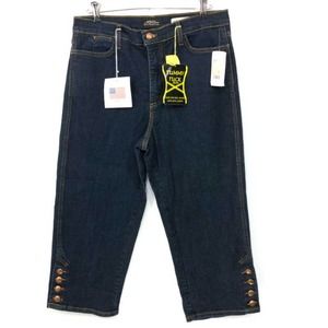 NYDJ Women's Size‎ 18 Capri Jeans Tummy Tuck Dark Blue Button Detail NWT